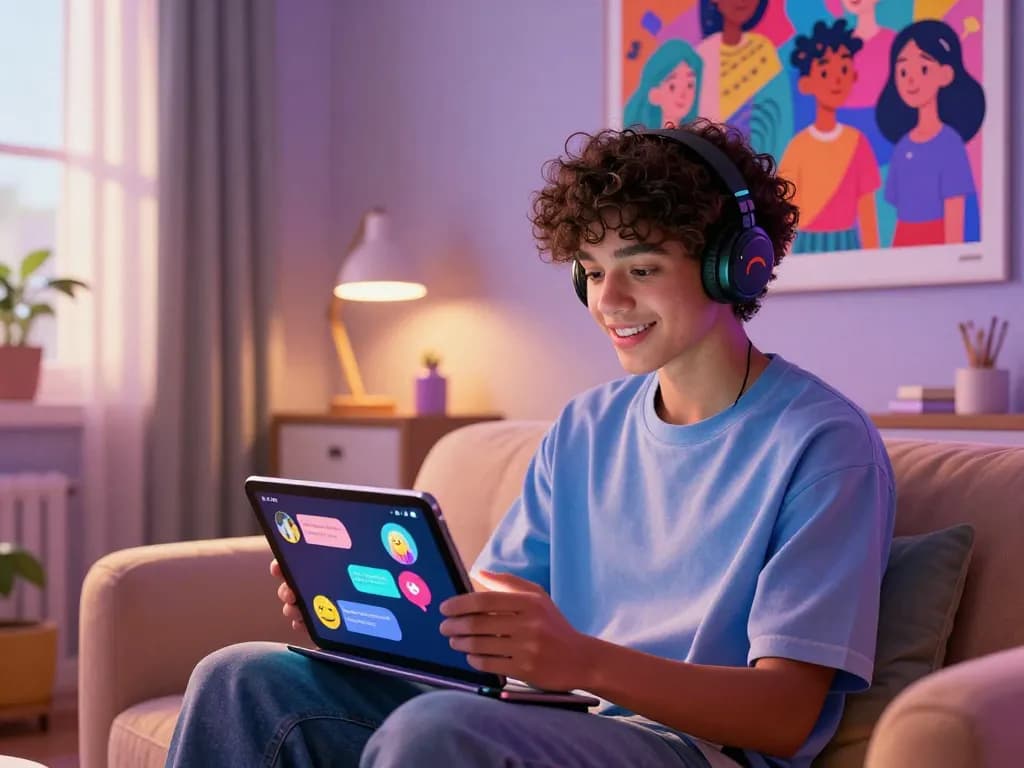 Interactive ai 18+ chat experience in a cozy digital setting, showcasing vibrant AI character conversations.