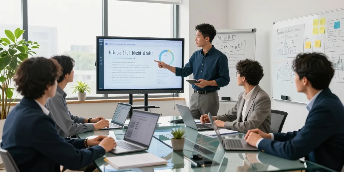 Team meeting discussing effective link slot strategies in a modern office.