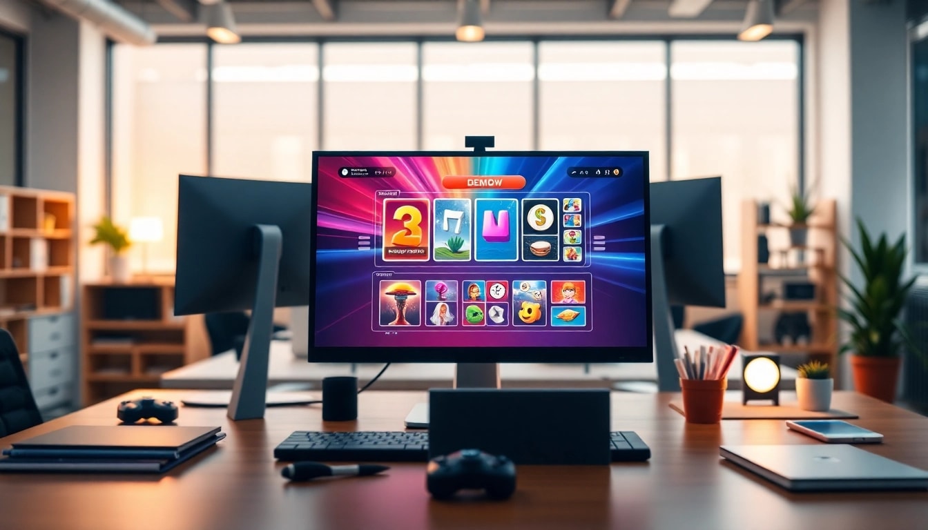 Menampilkan demo slot yang menarik dengan antarmuka sistem modern di kantor profesional.