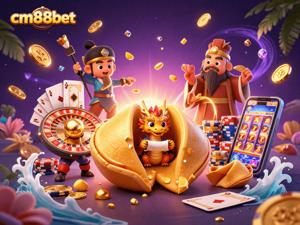 Experience the excitement of cm88bet with golden treasures, lively dragons, and casino fun!
