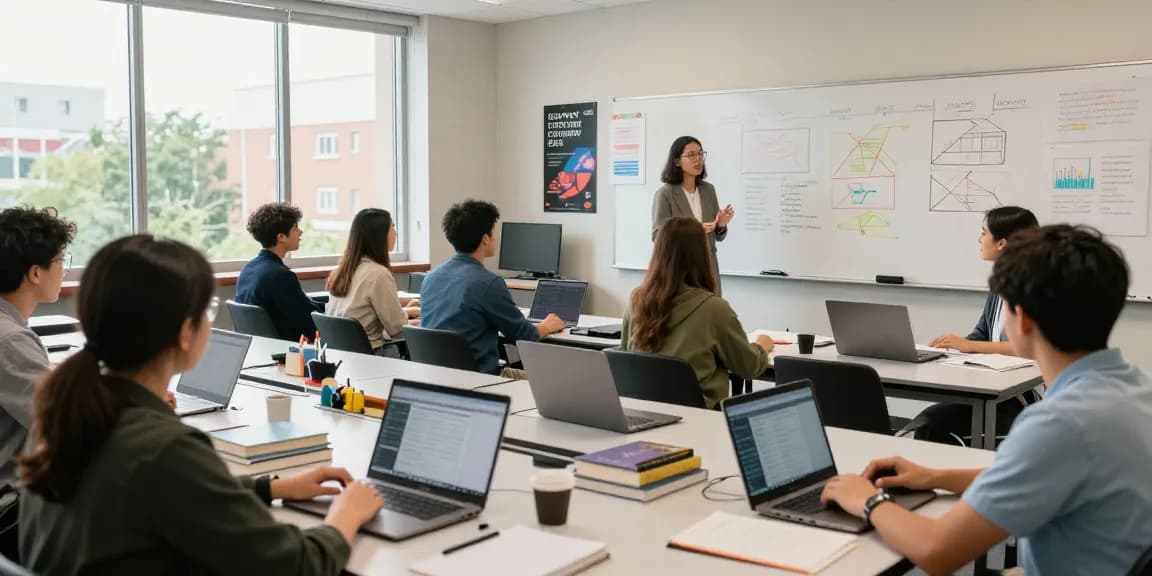 Group of students collaborating on a project about slot gacor in a bright university classroom