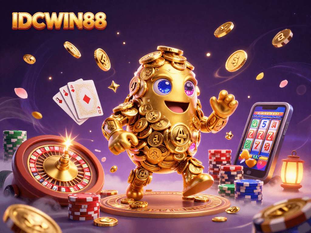 Engage with thrilling slots and live casino action at IDCWIN88 featuring a dynamic golden golem.