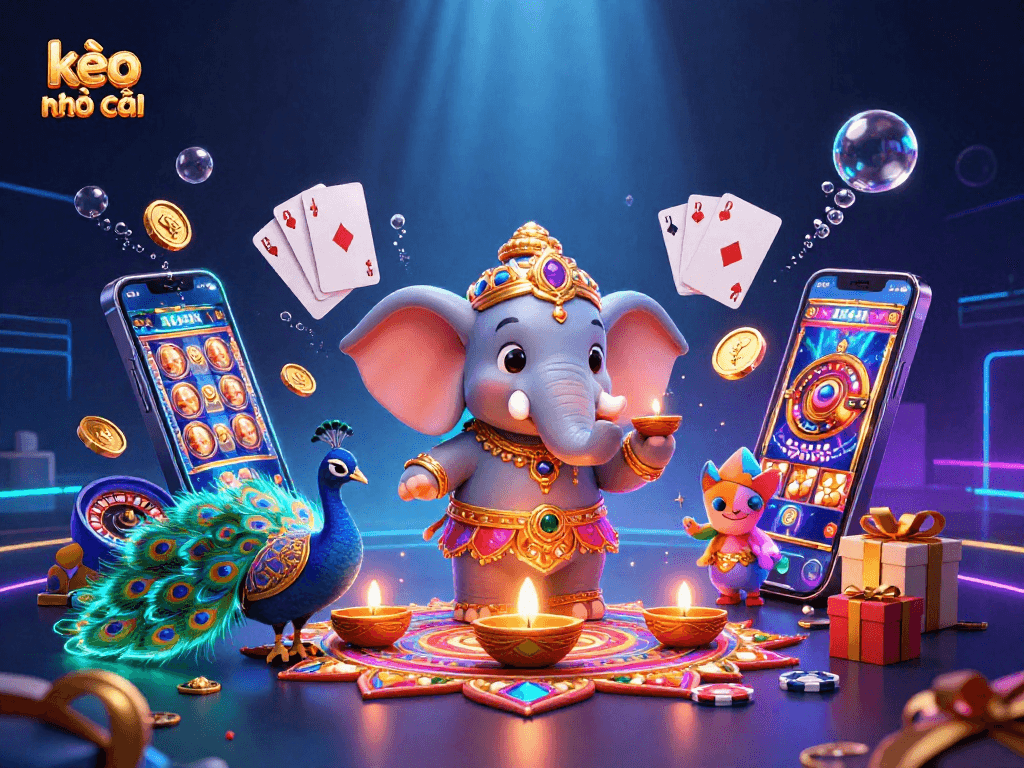 Experience vibrant gaming moments with kèo nhà cái featuring an ornate elephant and festive decorations.