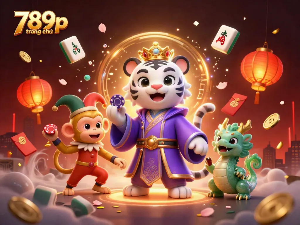 Explore gaming excitement at 789p trang chủ with a vibrant 3D illustration of casino characters.