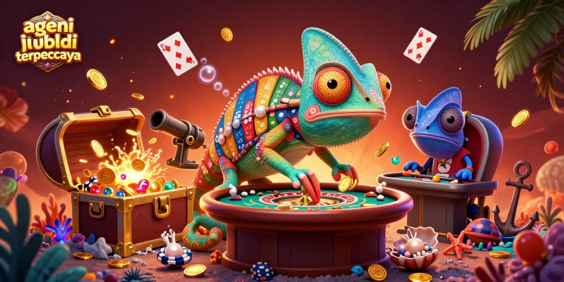 Experience the vibrant gaming scene with agen judi bola terpercaya showcasing a dynamic chameleon casino owner.