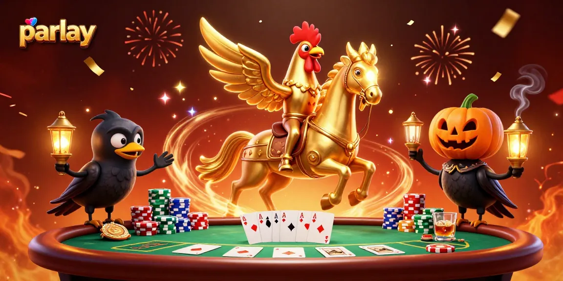 Parlay betting strategy showcased through a golden rooster character in a casino setting.