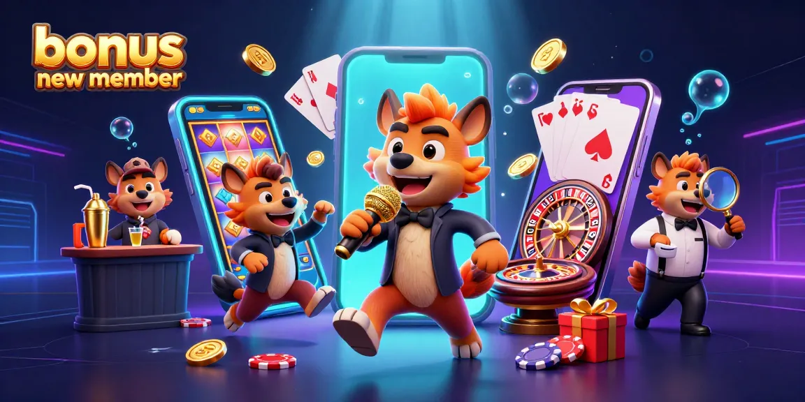 Slot bonus anggota baru berinteraksi di kasino komedi dengan hyena bercanda dan mempersiapkan minuman
