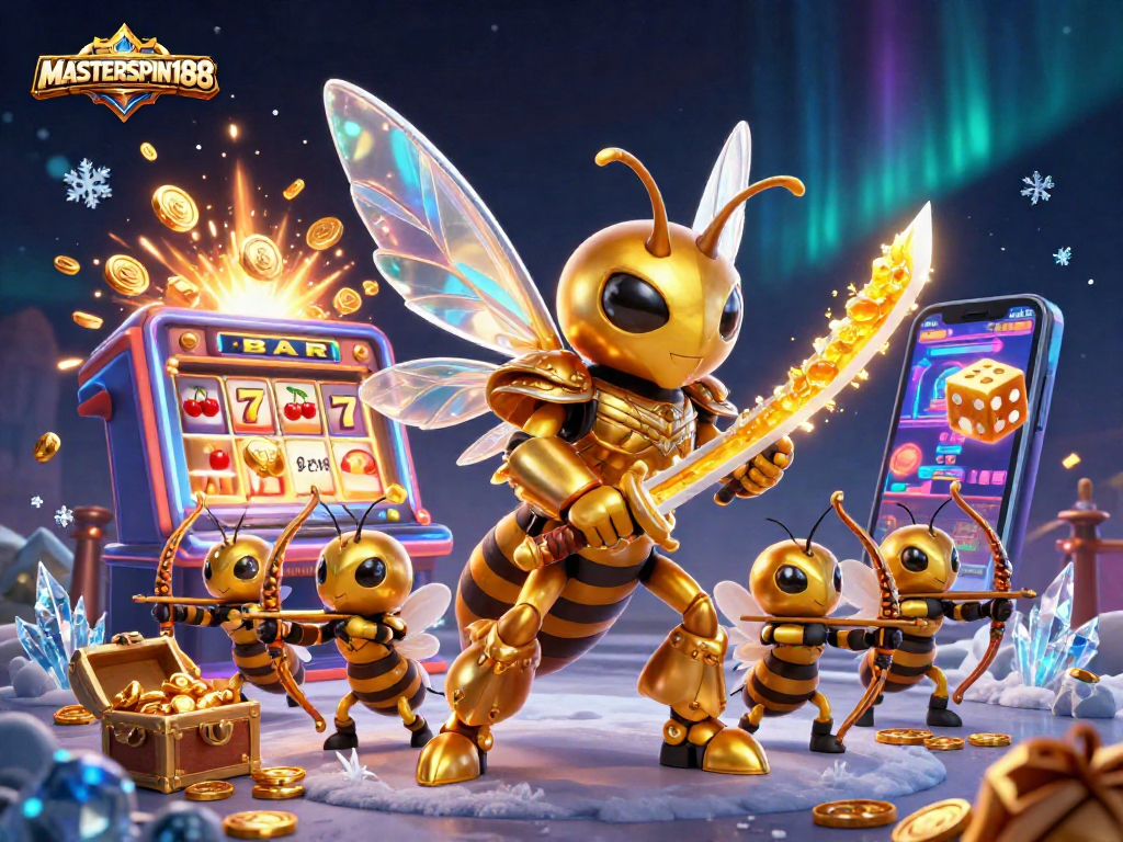 Engage with MASTERSPIN188 as a golden hornet samurai leads a jackpot explosion and dynamic casino elements.
