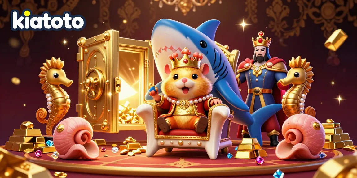 Kiatoto showcases a vibrant 3D illustration of a hamster king in a gambling palace filled with treasures and excitement.