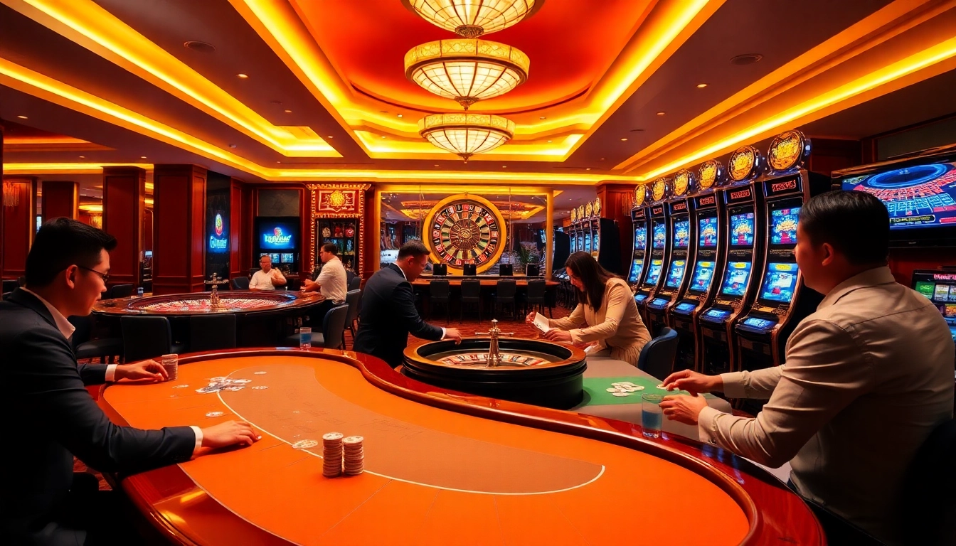 Thrilling scene of gamblers at Bet88 casino tables, showcasing excitement and professionalism.