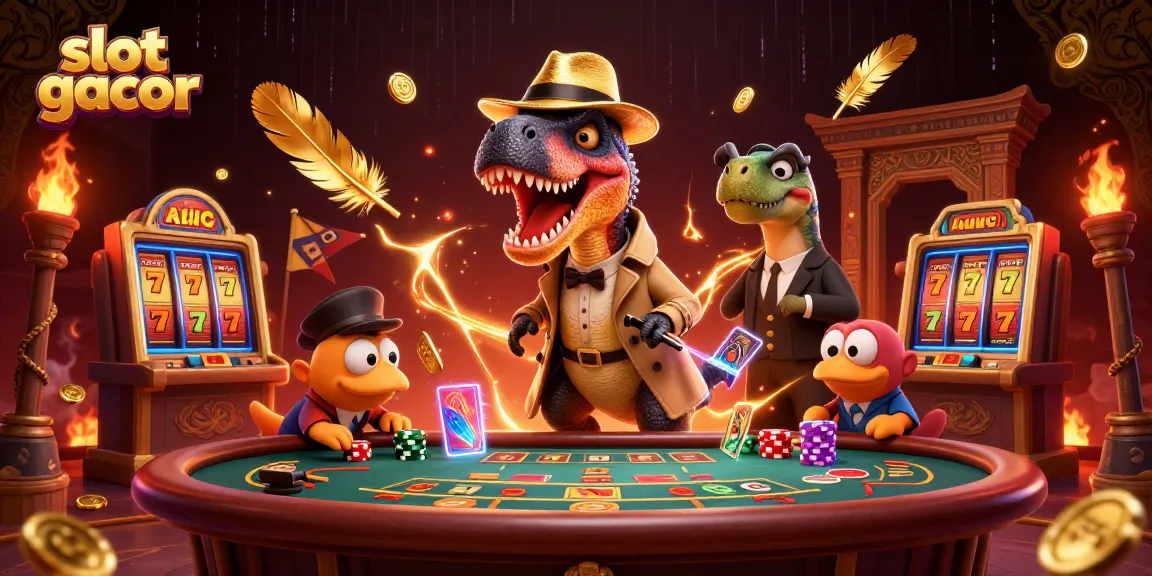 Engaging scene of a slot gacor themed blackjack encounter with dinosaurs and dynamic gaming elements.