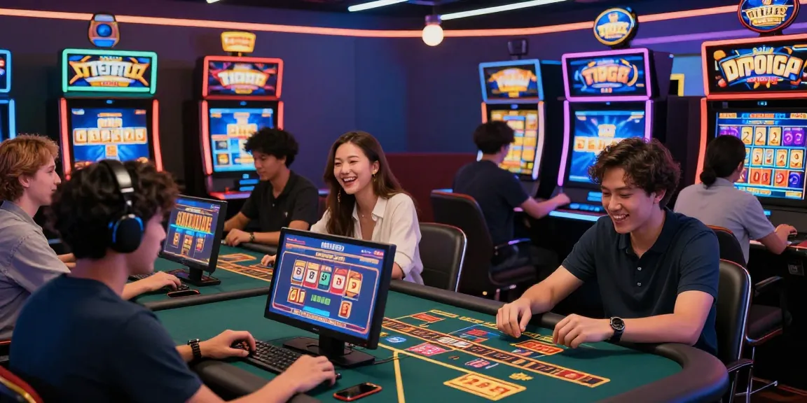 Exciting tempototo alternatif casino scene with players engaging in diverse online games, showcasing vibrant jackpot graphics.