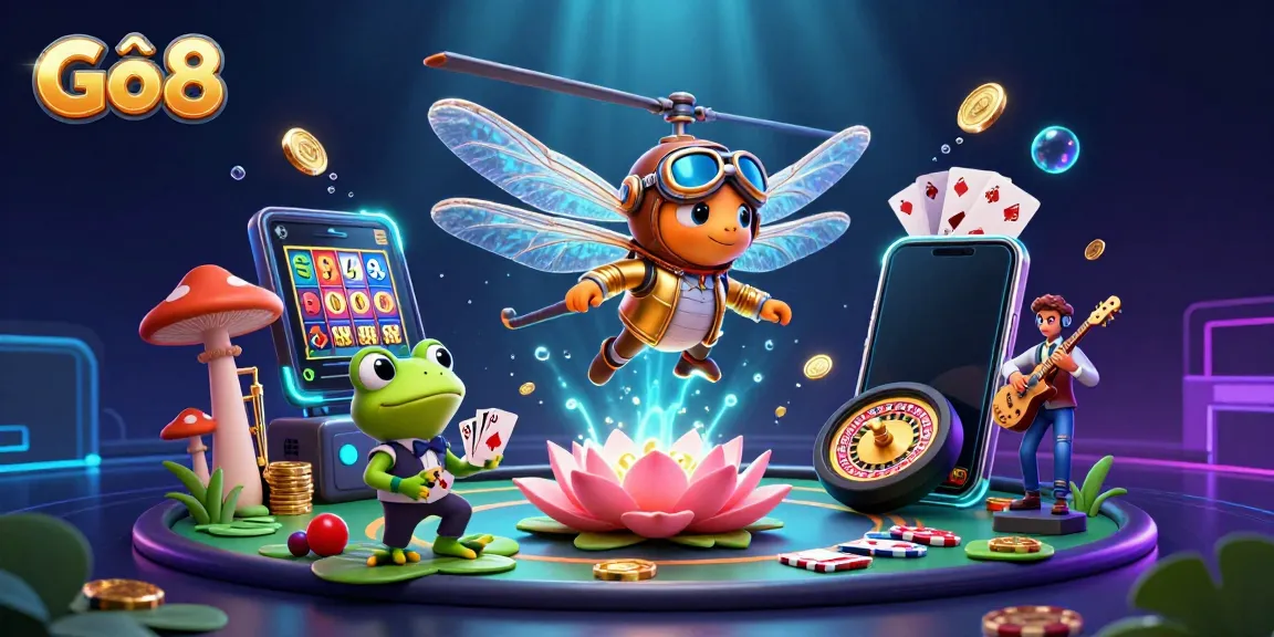 Experience thrilling moments in Gô8, with dynamic slot games, casino elements, and vibrant characters.
