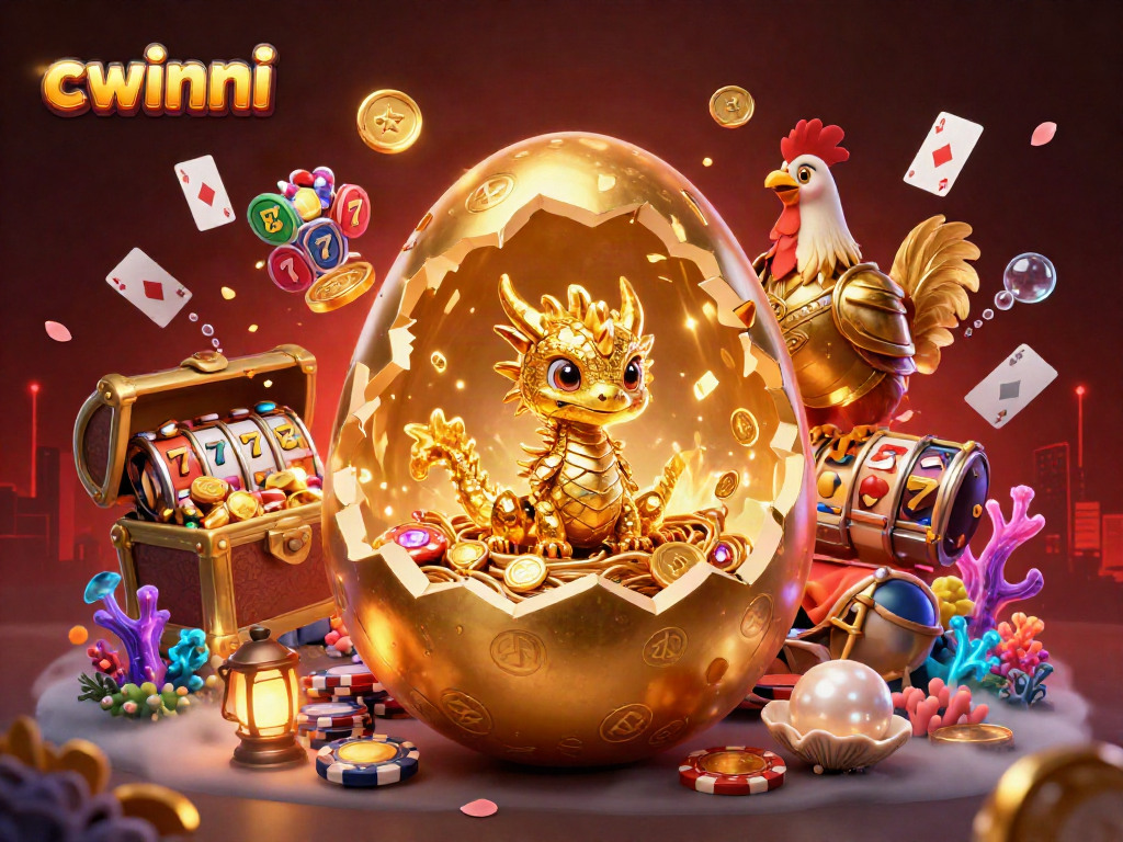 Experience thrilling wins at cwinni with a dynamic scene of a golden egg and a dragon among poker chips.