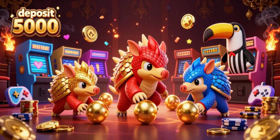 Experience thrilling gameplay with deposit 5000 at exciting casino games in a vibrant 3D illustration.
