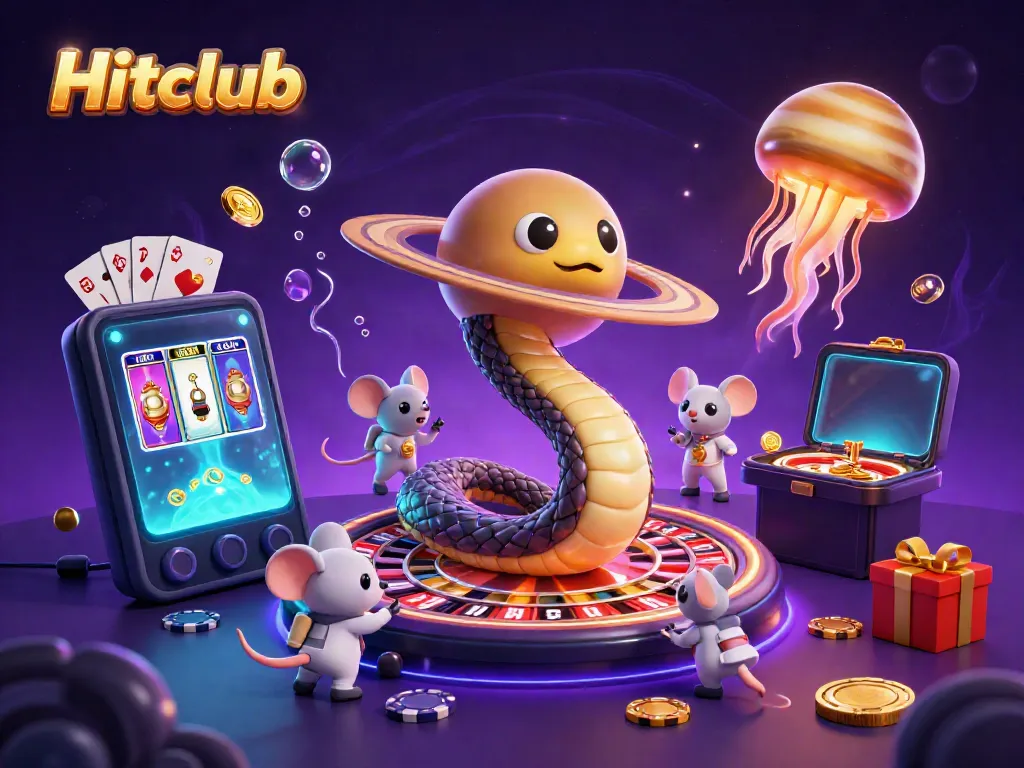 Experience thrilling bets at Hitclub with a cosmic-themed 3D casino scene full of vibrant casino elements.