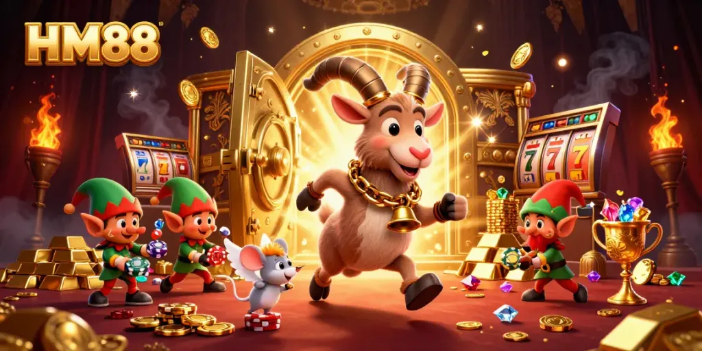 Engage in exhilarating gameplay at HM88 with a vibrant 3D carnival-themed casino scene illustrating festive characters and thrilling game elements.
