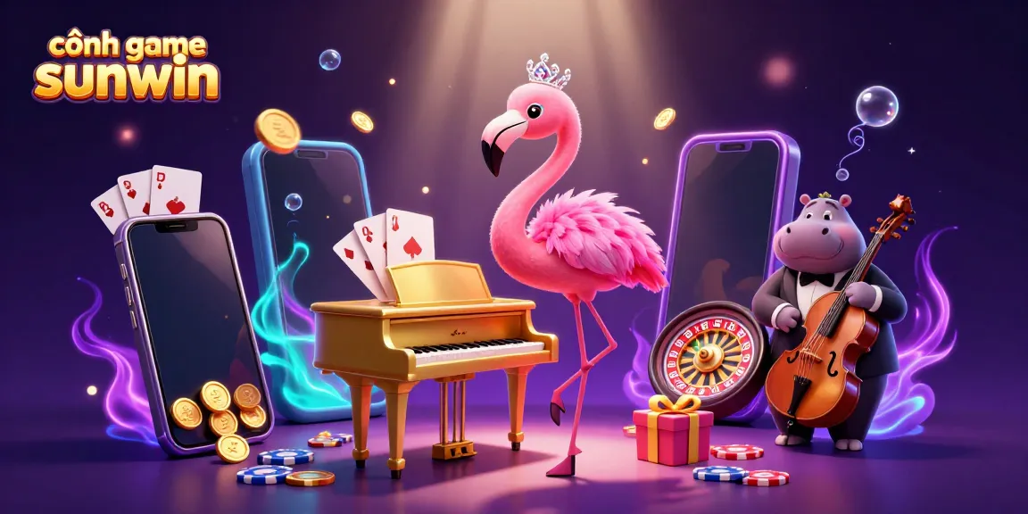 Join the excitement at cổng game sunwin with a vibrant 3D cartoon casino scene featuring lively characters and engaging slots.