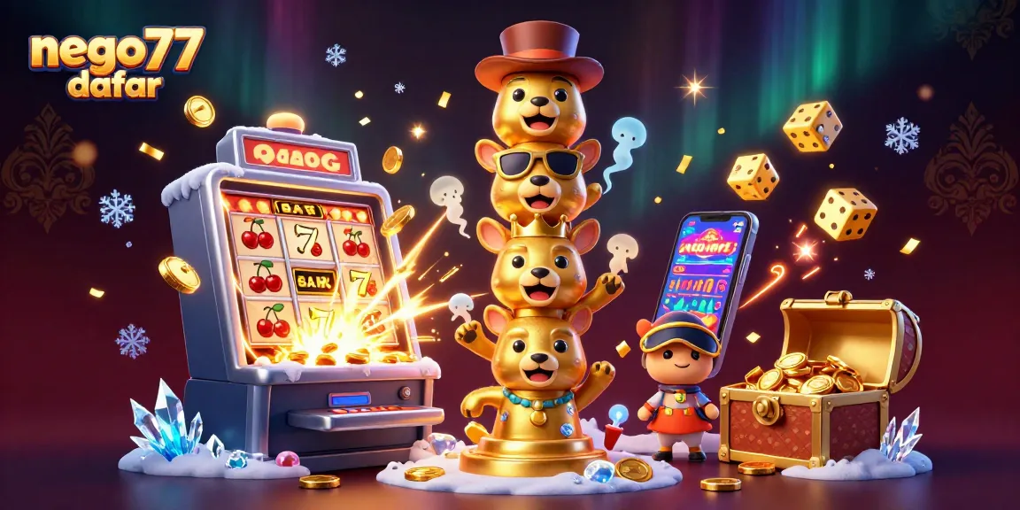Spin and win at nego77 daftar with vibrant casino elements and characters capturing the excitement of gaming.