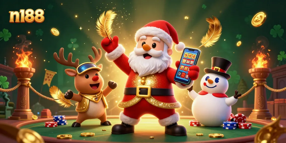 Win big at n188 casino with festive characters showcasing exciting games and vibrant visuals.
