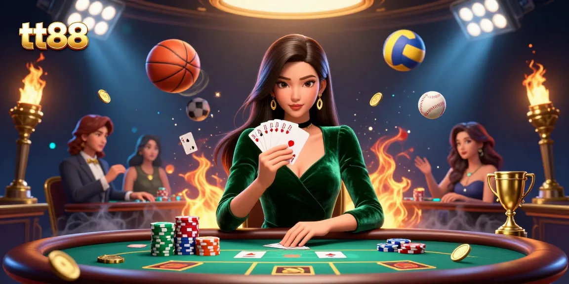 Experience the excitement at tt88 with this stunning gambling scene featuring a focused player and dynamic casino elements.
