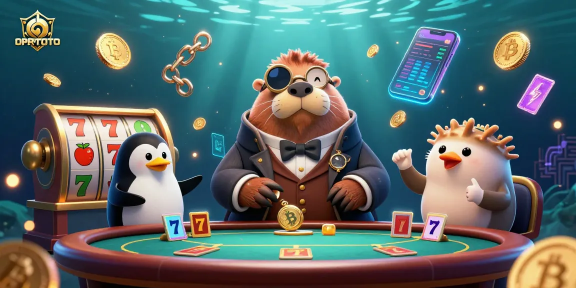 Engage in thrilling play at OPPATOTO with a whimsical underwater casino scene featuring a walrus and digital game elements.