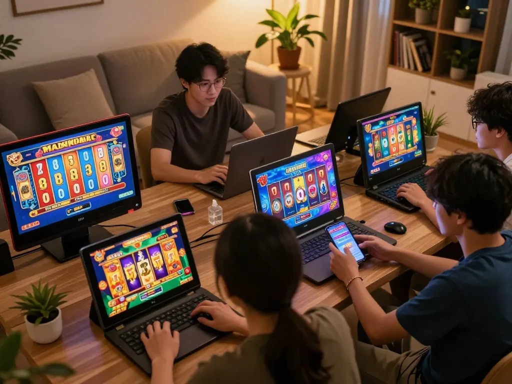 Engaged players enjoying slot Thailand games on tablets in a cozy atmosphere