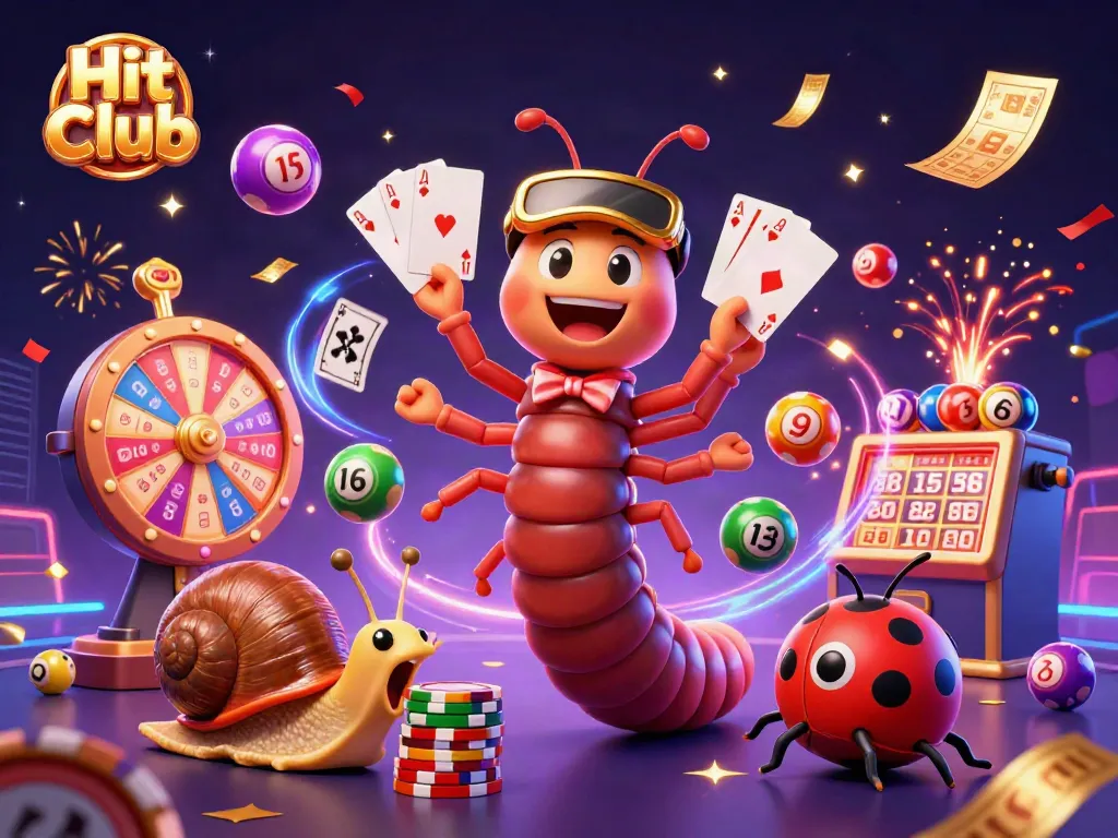 Experience excitement at Hit Club with colorful gaming elements and engaging characters.