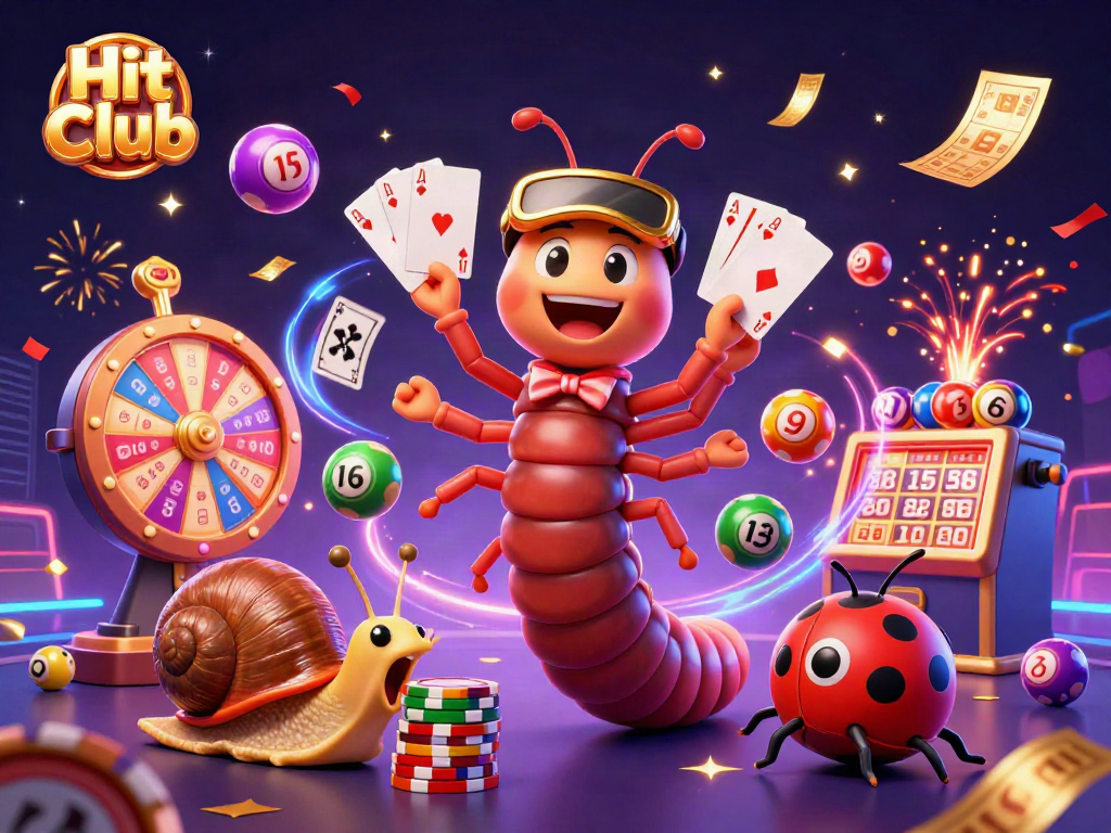 Experience excitement at Hit Club with colorful gaming elements and engaging characters.