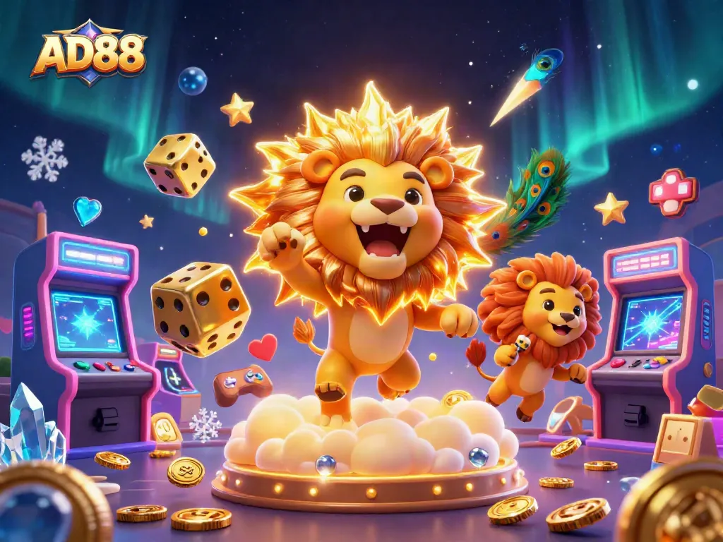 Experience the excitement of winning with AD88 in this vibrant casino-themed 3D illustration.