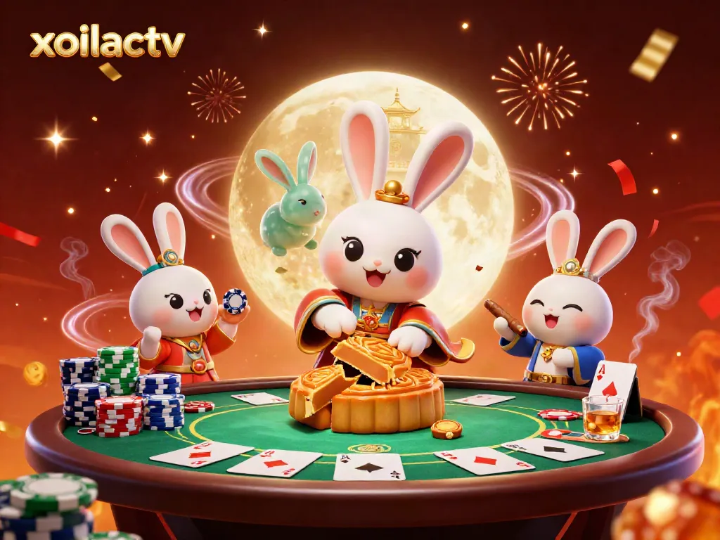 Experience high-stakes poker action with xoilactv as the moon rabbit reveals hidden poker chips.