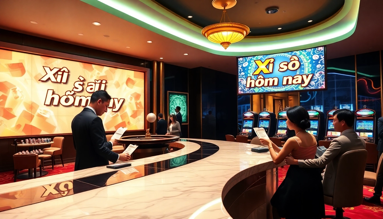 Xổ số hôm nay display enticing players in a luxurious casino ambiance filled with excitement.
