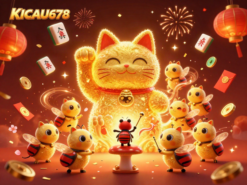 Engage with KICAU678's vibrant and dynamic gaming world featuring the lucky cat and casino elements.