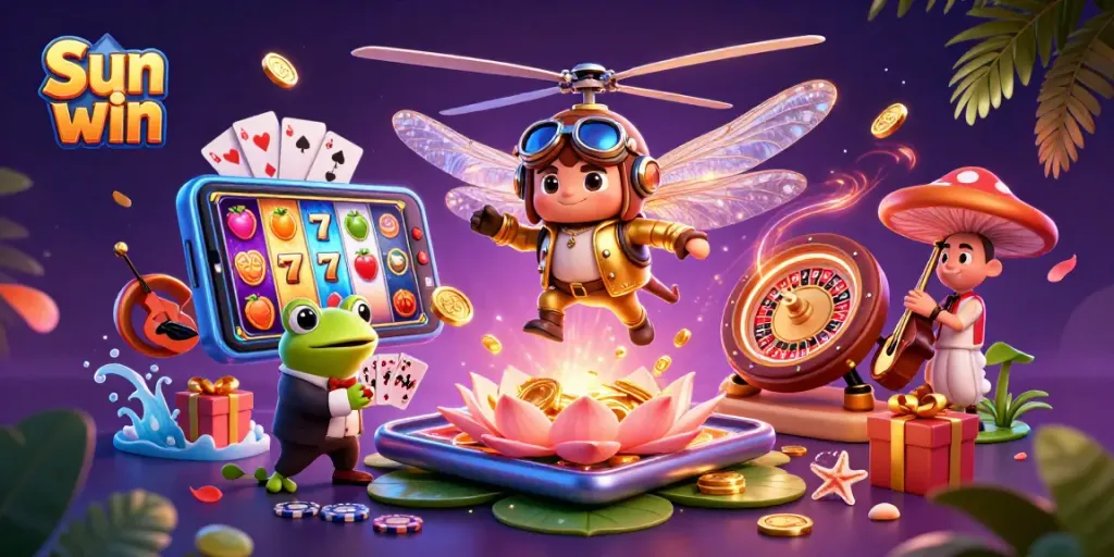 Experience thrilling gameplay with Sun win at a vibrant lily pad casino featuring unique characters.