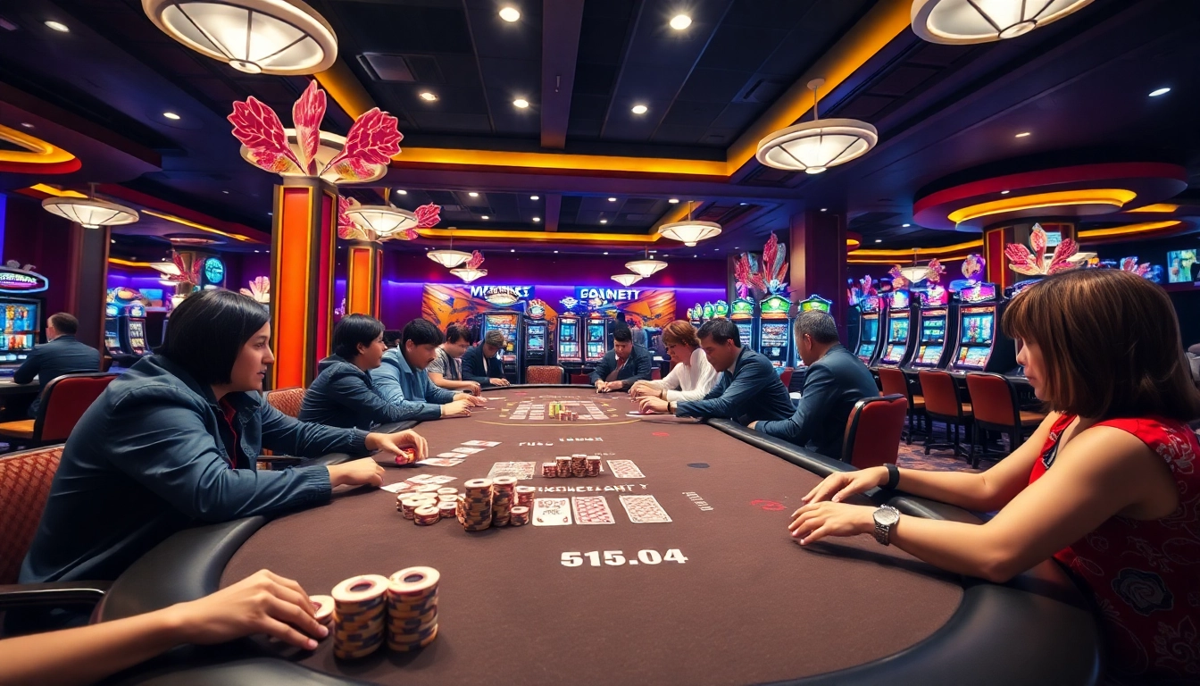 permainan kasino yang seru dengan oja89 dan meja penuh chip di latar belakang