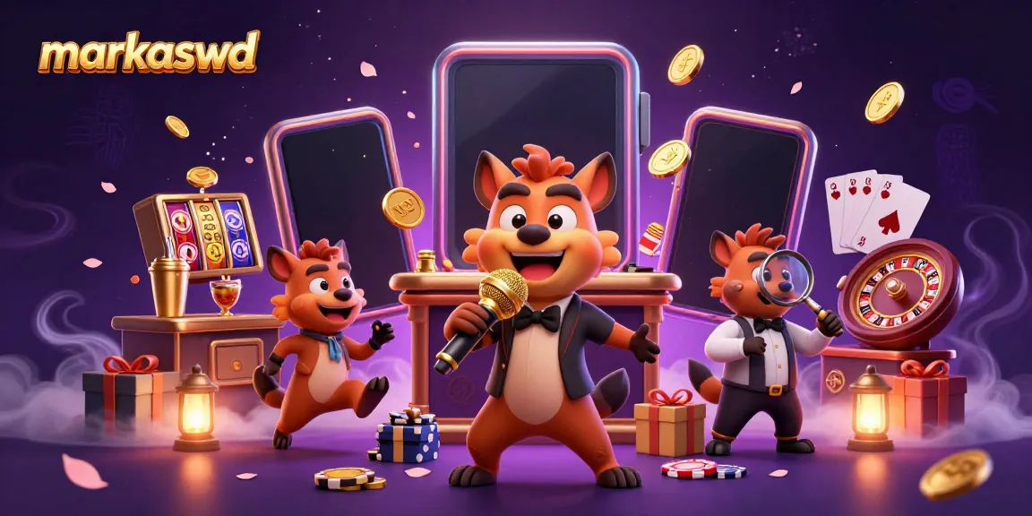 Experience the excitement of markaswd with cartoon hyenas in a lively casino setting mixing drinks, telling jokes, and ensuring fun.