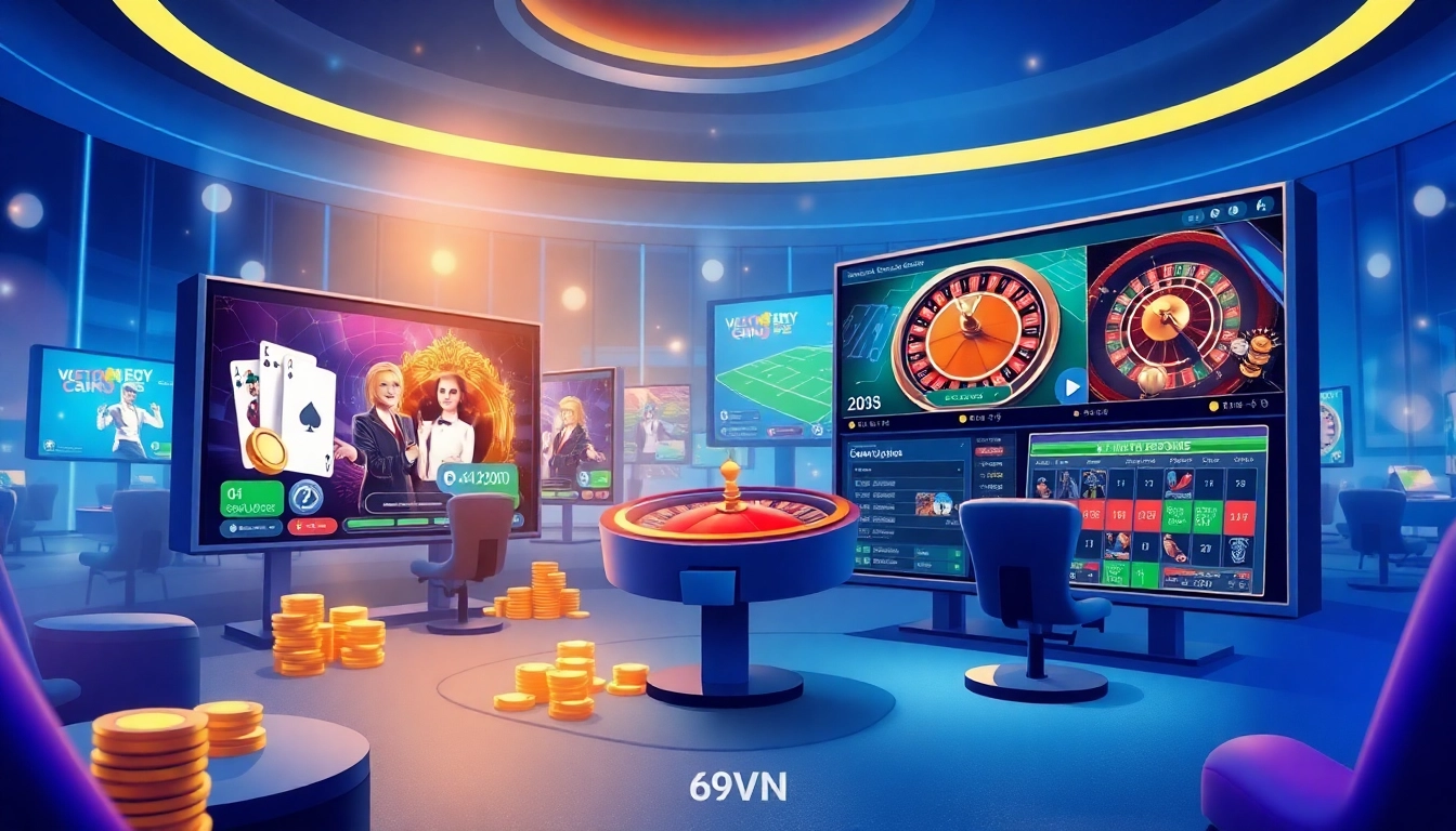 Engaging 69VN online casino illustration showcasing vibrant gaming experiences.