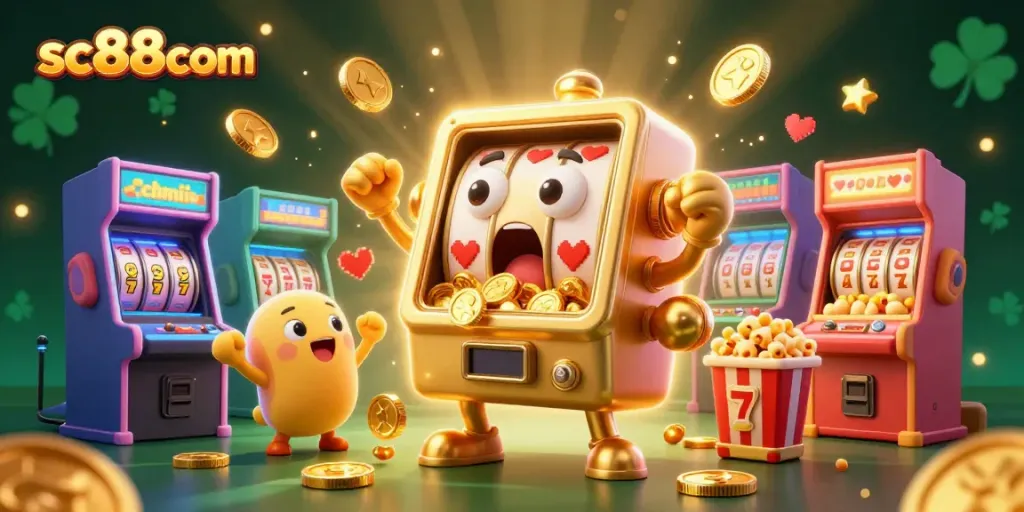 Celebrate jackpots with sc88com's vibrant slot machine scene brimming with gold coins.