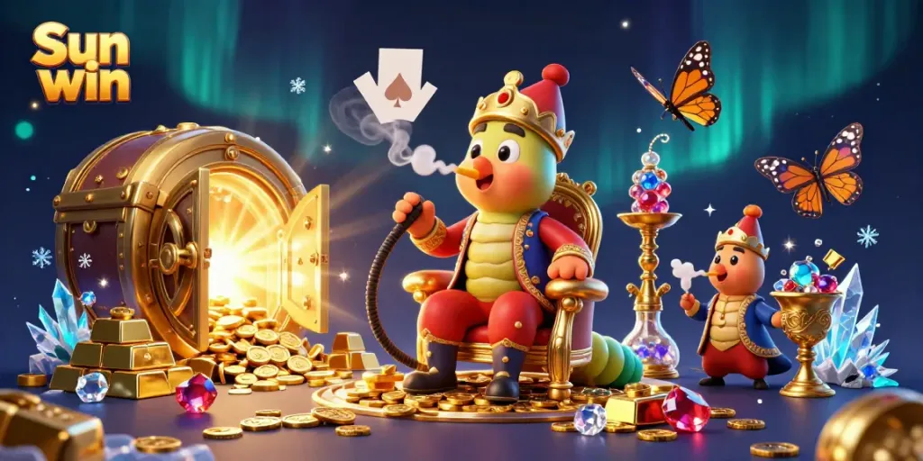 Experience the thrill at Sun win with a captivating 3D illustration of a magical casino scene.