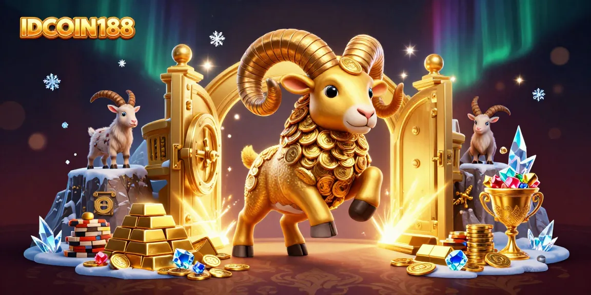 IDCOIN188 features an ultra-detailed 3D illustration portraying a lively casino scene packed with golden treasures and festive elements.