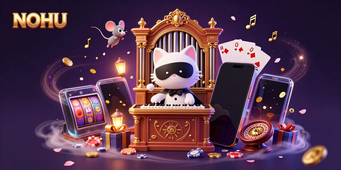 Experience big wins at NOHU with an animated casino scene featuring dynamic characters and games.