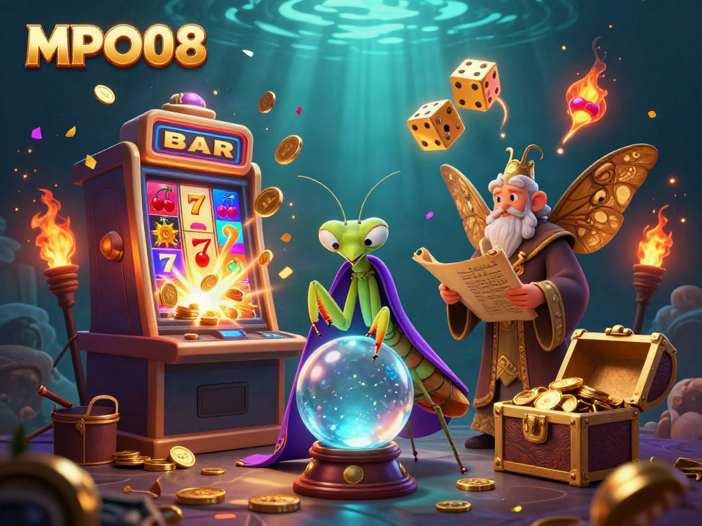 See MPO08's vibrant casino illustration featuring a fortune teller, a librarian, and vivid gaming elements.