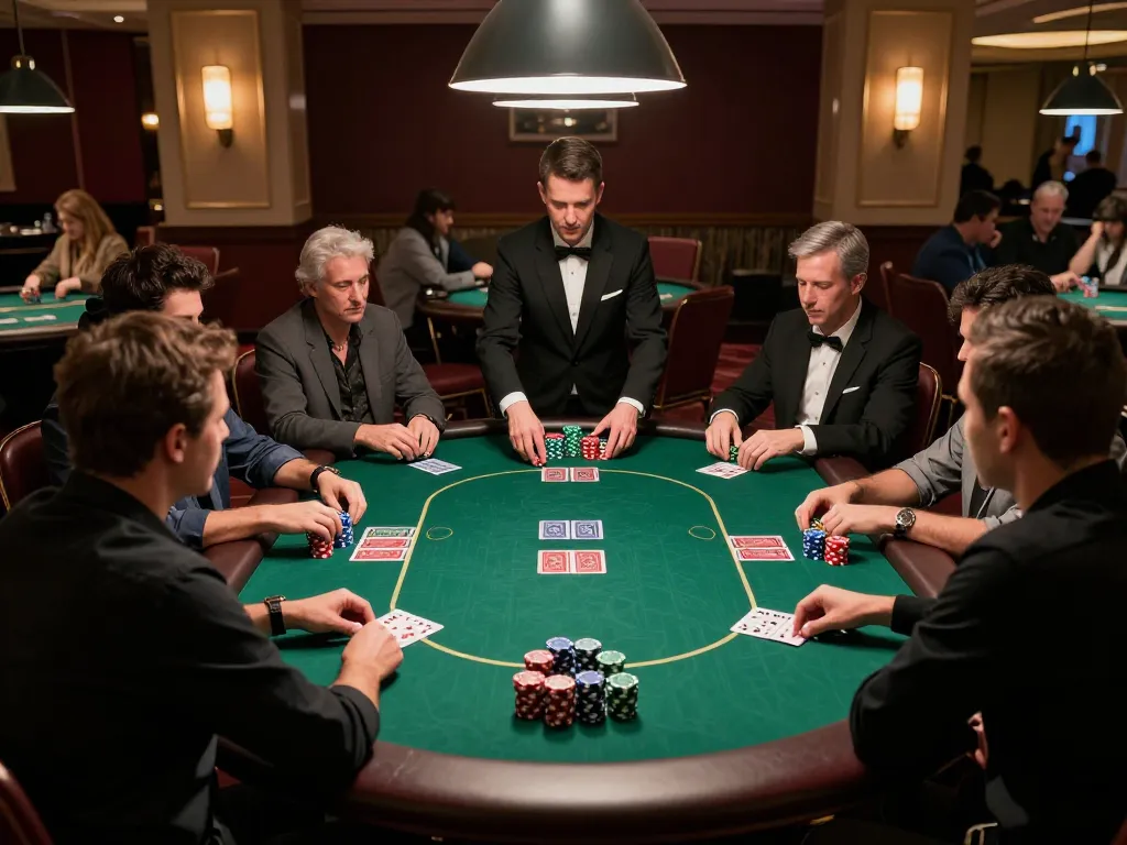 Rasakan kegembiraan poker di paris888 dengan suasana permainan yang dinamis menampilkan pemain yang terlibat dan chip yang cerah.