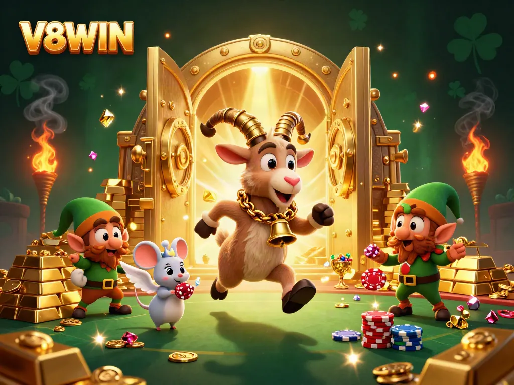 Experience the festive spookiness of V8WIN's casino with Krampus, an angel mouse, and elf gremlins.