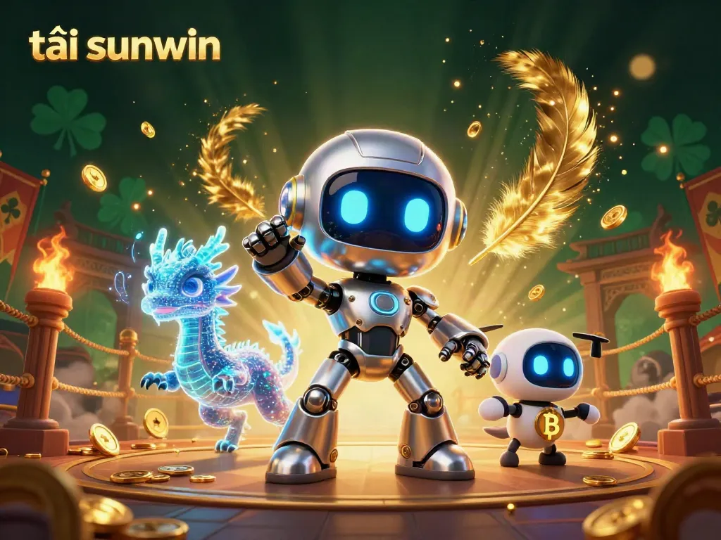 Engage in thrilling gameplay with tải sunwin, featuring high-tech characters in a vibrant casino scene.
