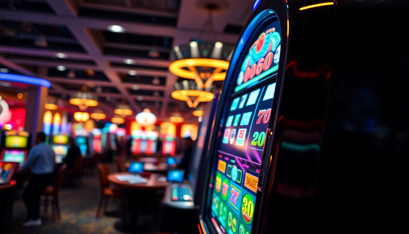 Permainan situs slot gacor yang menarik dengan mesin slot berwarna-warni di kasino.