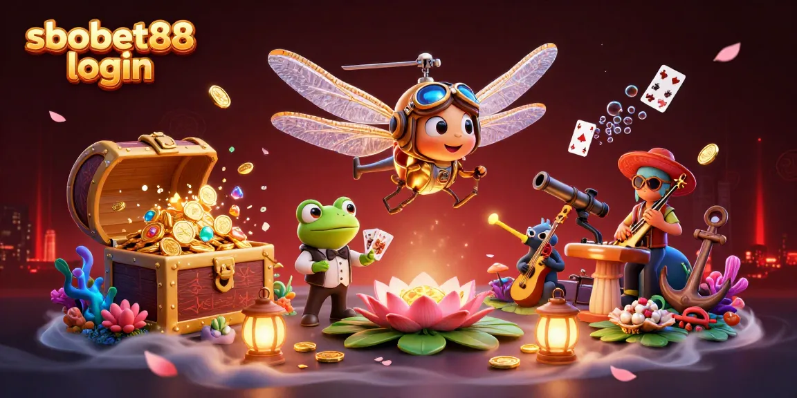 Experience sbobet88 login with a vibrant scene of immersive casino action featuring colorful characters and elements.