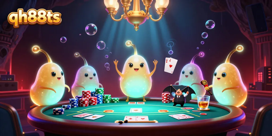 Experience the vibrant glow of QH88TS as glowworms illuminate a virtual casino, enhancing your poker play.