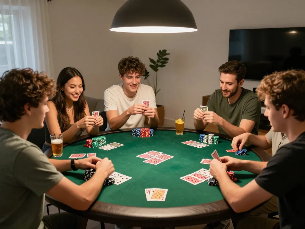 Enjoying a fun-filled poker night while playing at 123B, friends strategizing over cards.