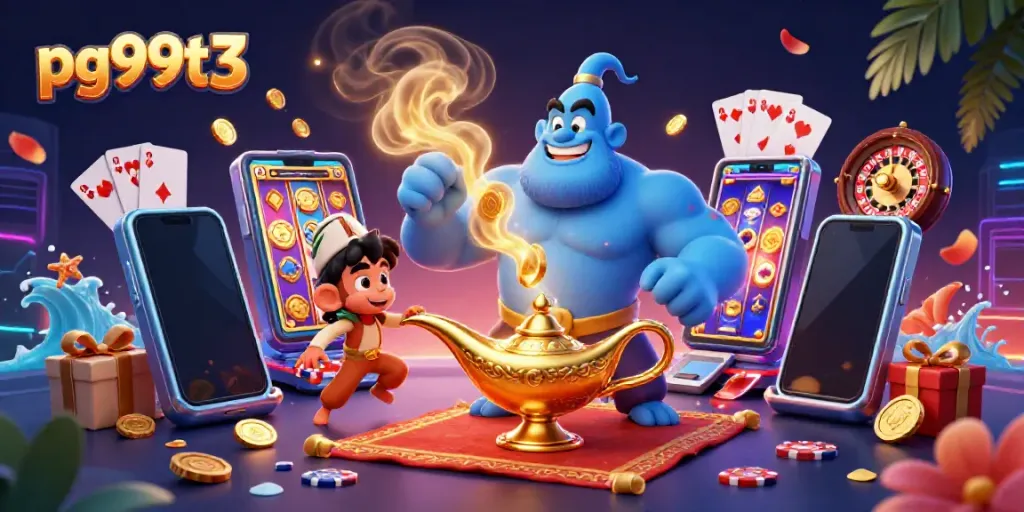 Engage in thrilling action with pg99t3 featuring a genie, monkey, and vibrant casino elements.